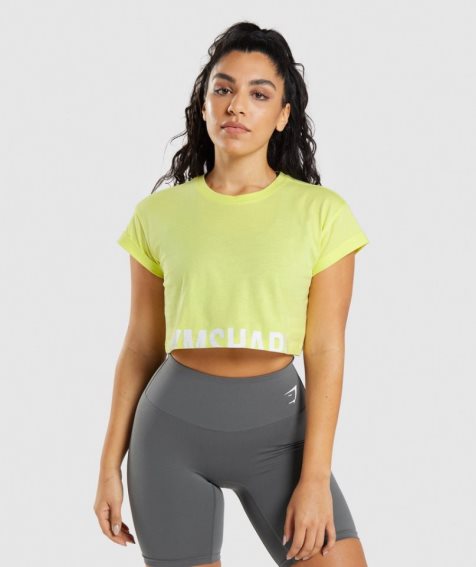 Women's Gymshark Fraction Cropped Tops Yellow | NZ 8OBMZV